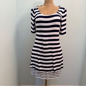 Chelsea & Theodore T Shirt Dress, Navy White Stripe, M, Lined, Rayon, Nautical​